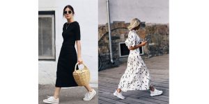 Vestido longo com tênis branco
